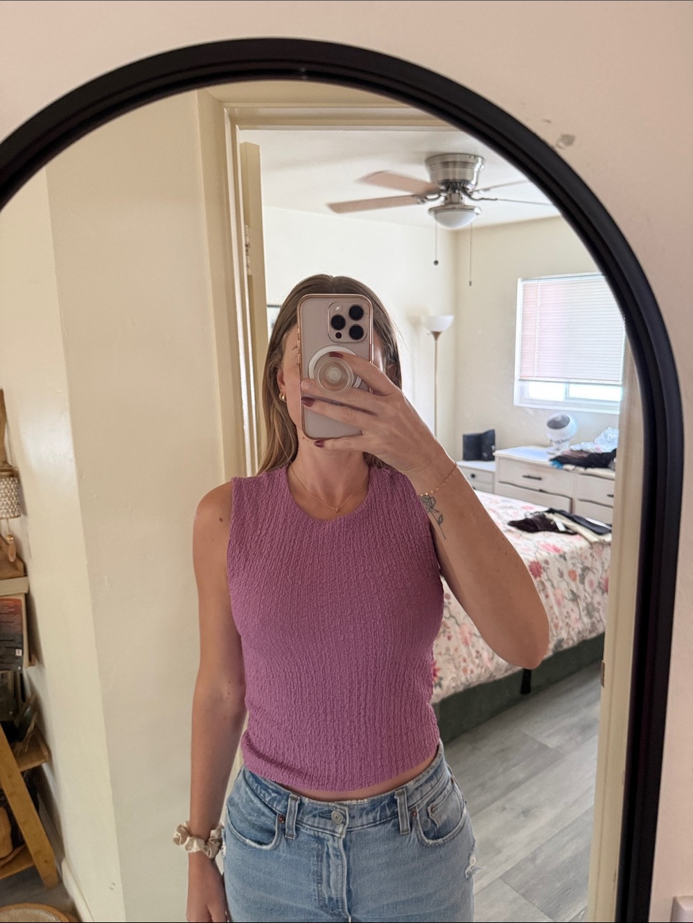 Abercrombie & Fitch Textured Sleeveless Tank - Mauve Pink